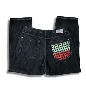 Dark baggy embroidered jeans Y2K JNCO style